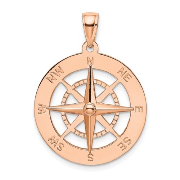 14k Yellow or Rose Gold Nautical Compass Necklace Pendant UNISEX 21.78 x 28.67mm - Picture 3 of 5